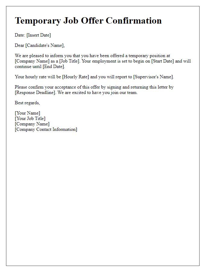 Letter template of temporary job offer confirmation