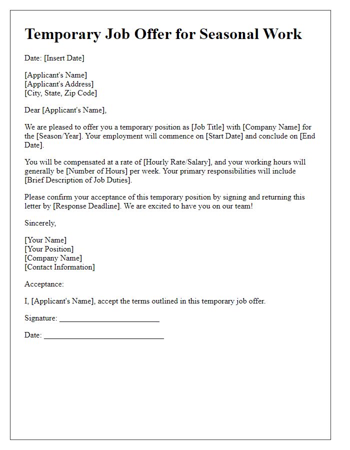 Letter template of temporary job offer for seasonal work