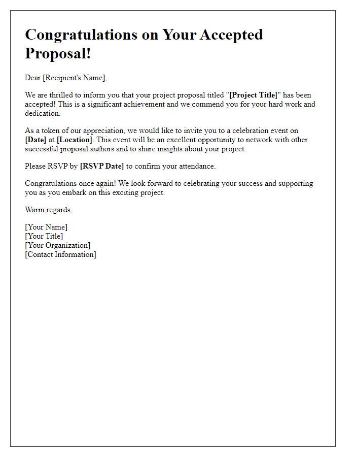 Letter template of celebration for accepted project proposals