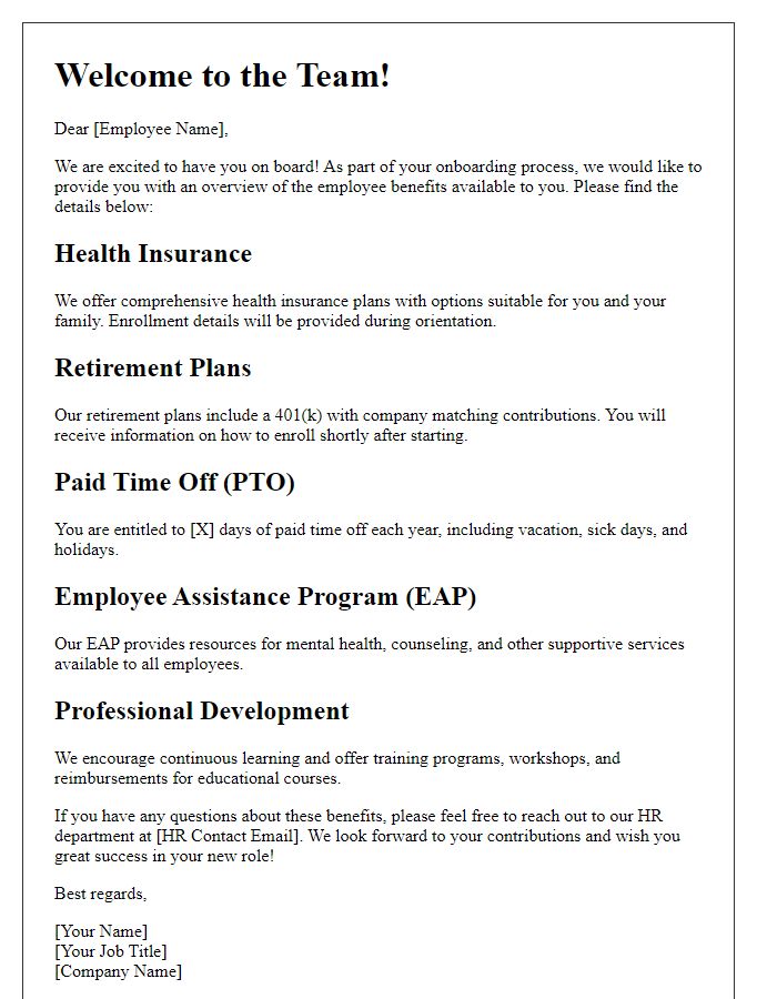 Letter template of new employee benefits overview