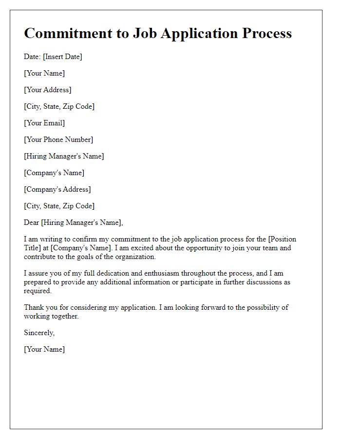 Letter template of commitment to job application process