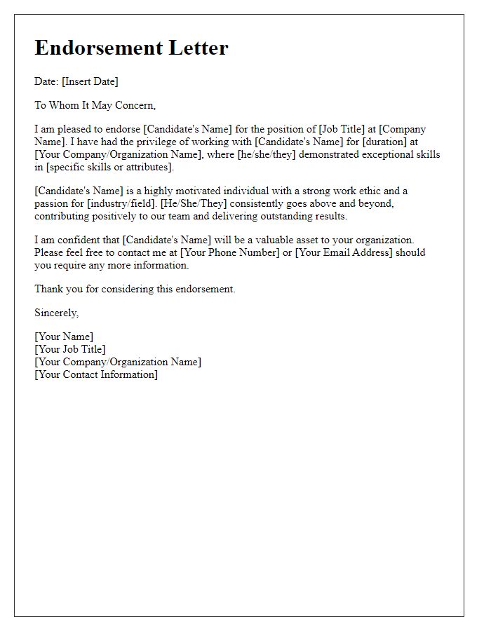 Letter template of endorsement for job interest confirmation