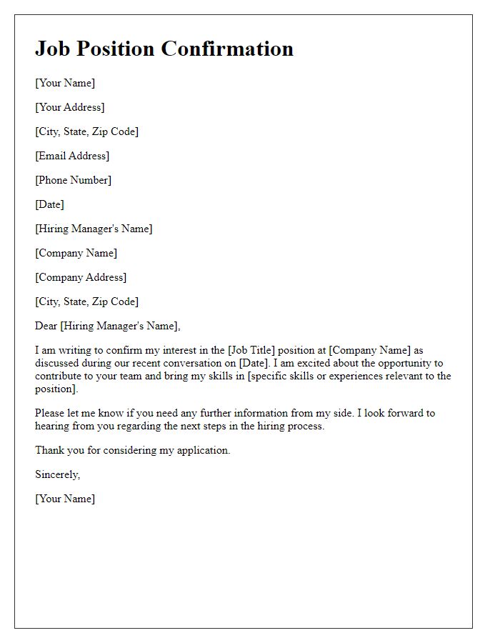 Letter template of interest in job position confirmation