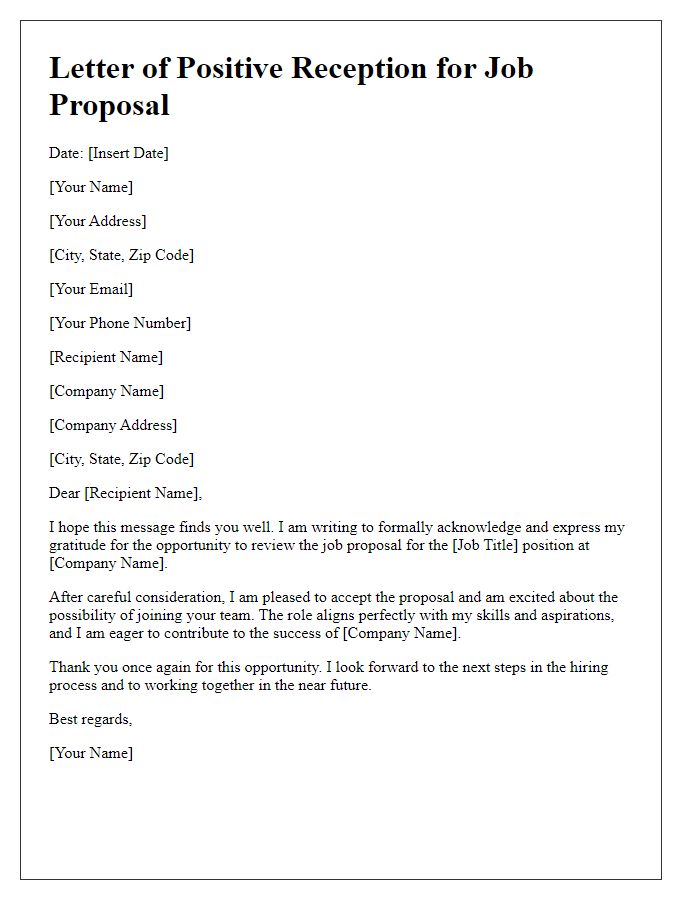 Letter template of positive reception for job proposal