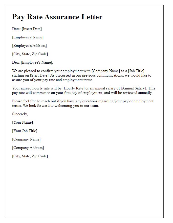 Letter template of pay rate assurance before starting