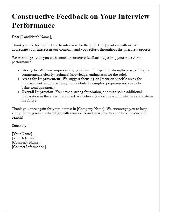 Letter template of constructive feedback for interview performance