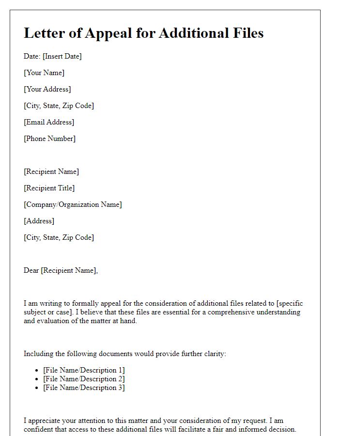 Letter template of appeal for additional files