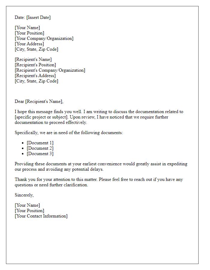 Letter template of need for more documentation