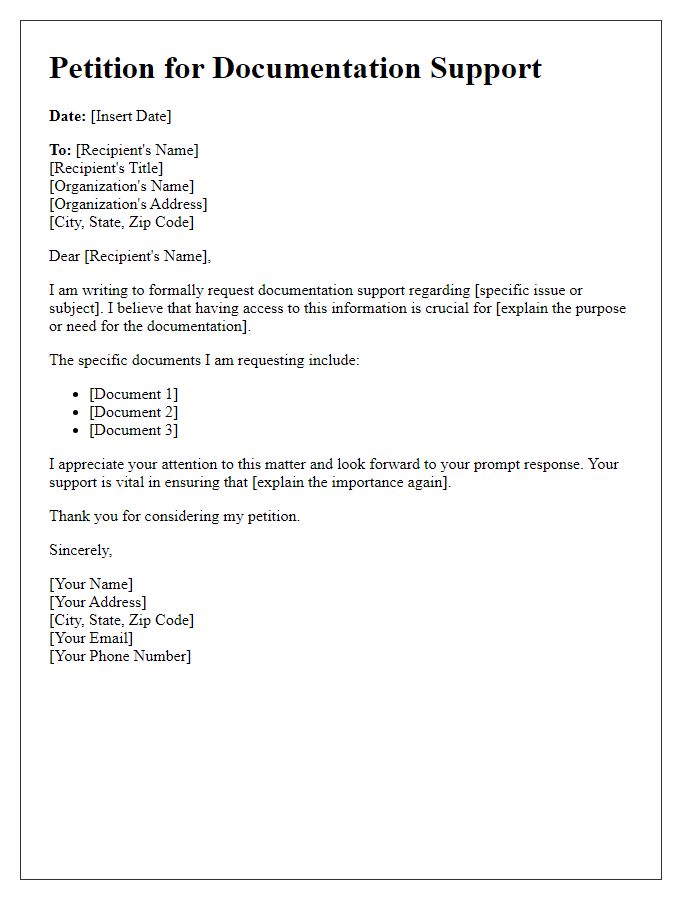 Letter template of petition for documentation support