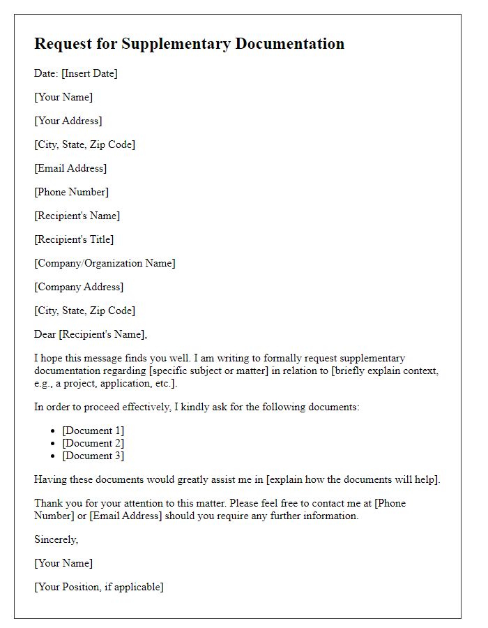 Letter template of request for supplementary documentation