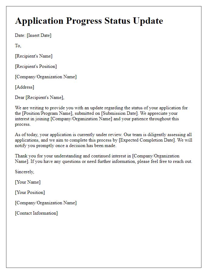 Letter template of application progress status letter