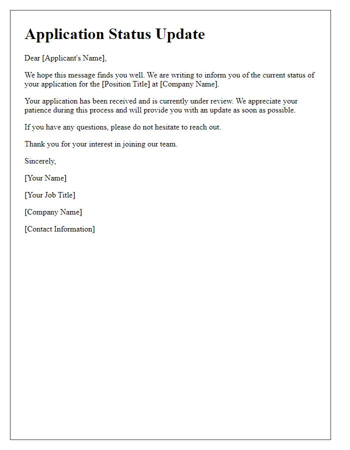 Letter template of application status update notification