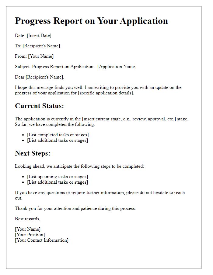 Letter template of progress report on your application