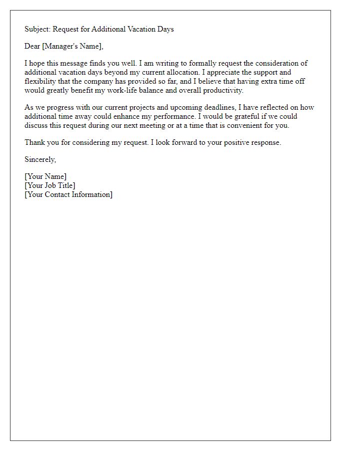 Letter template of requesting additional vacation days in negotiations.