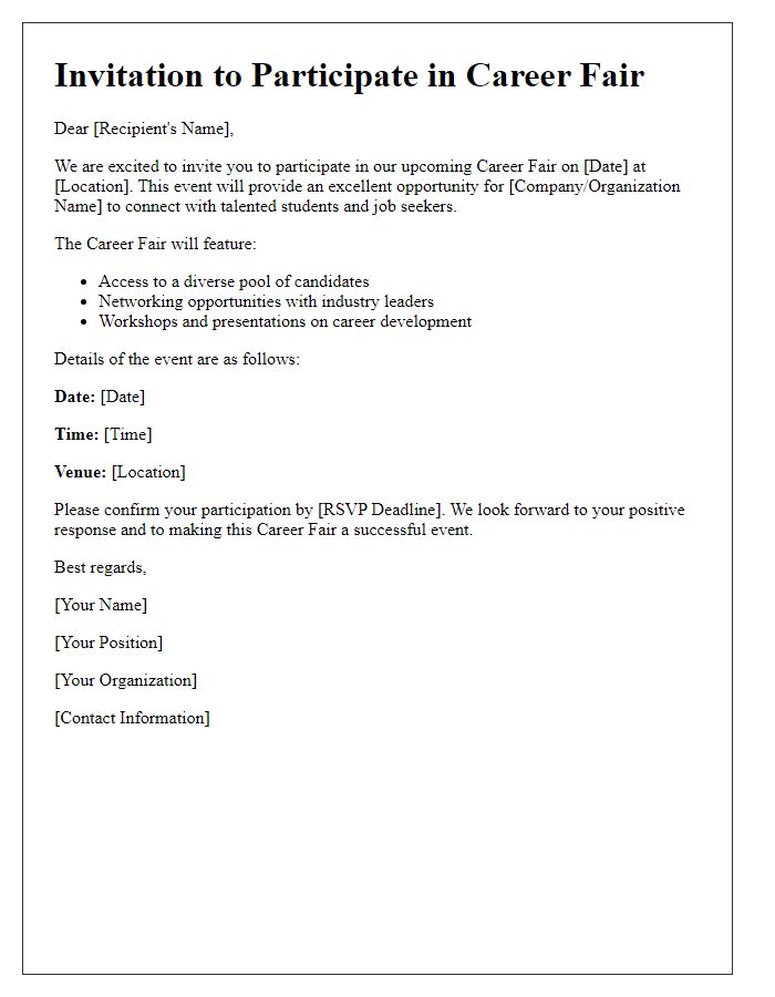 Letter template of invitation for career fair participation.