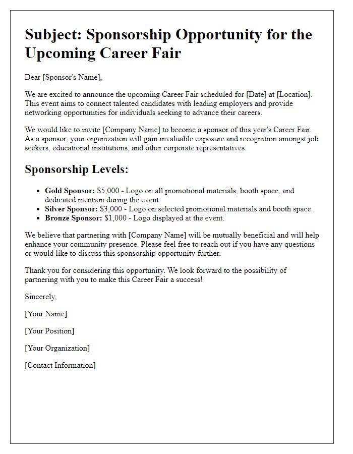 Letter template of sponsorship opportunity for career fair.