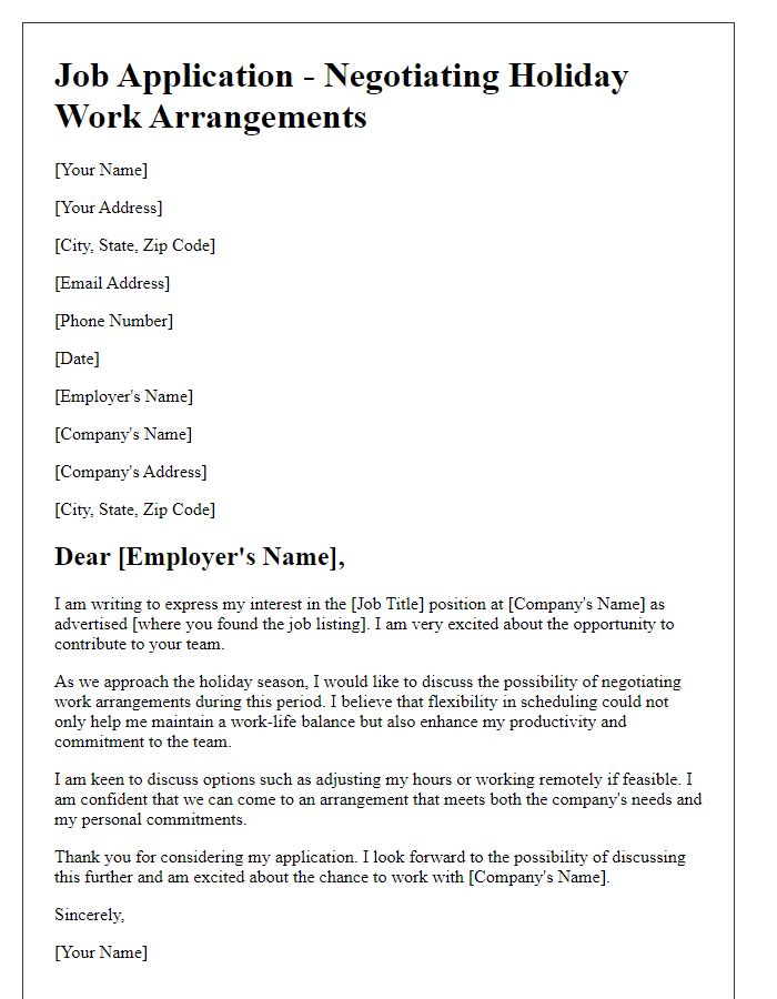 Letter template of job application negotiating holiday work arrangements