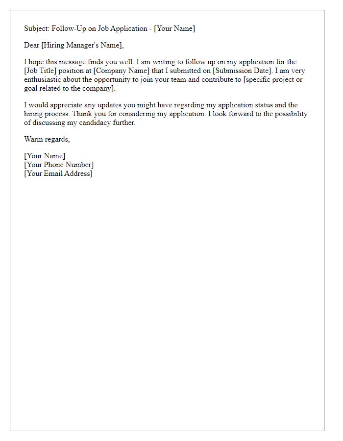 Letter template of follow-up for job application inquiry