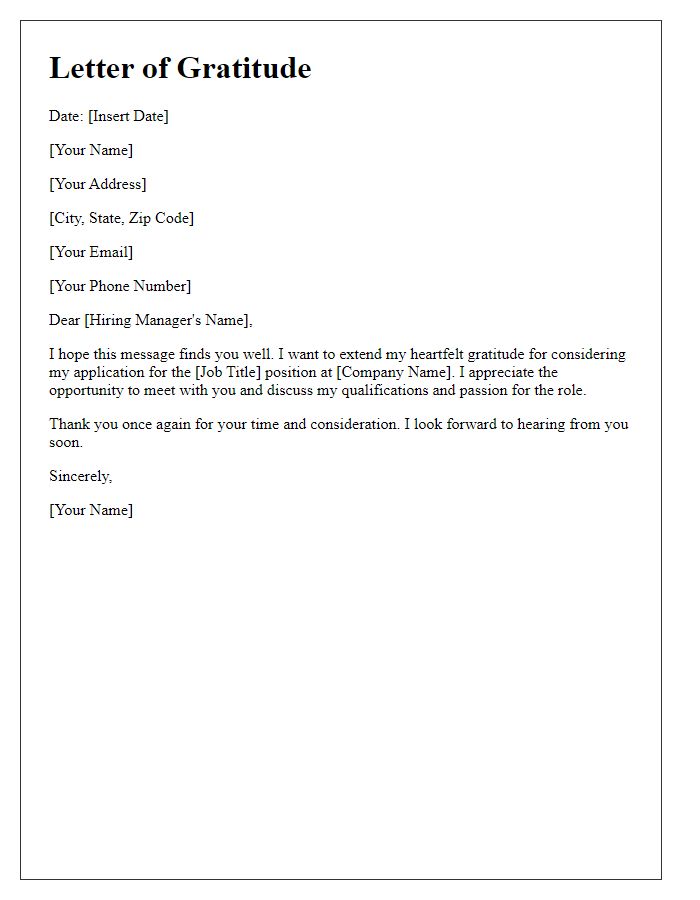 Letter template of gratitude for job application consideration