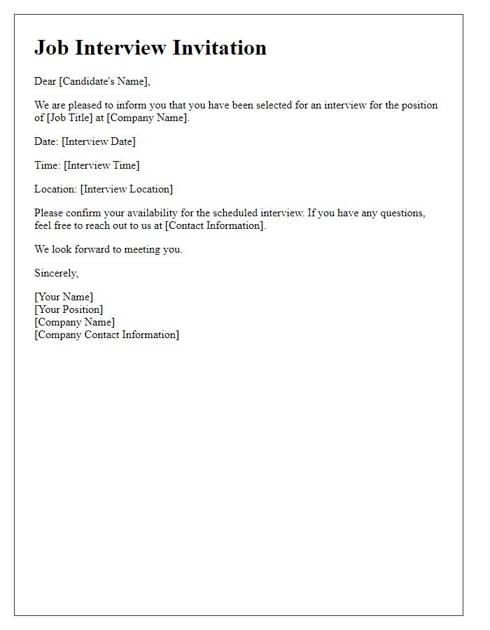 Letter template of invitation for job interview