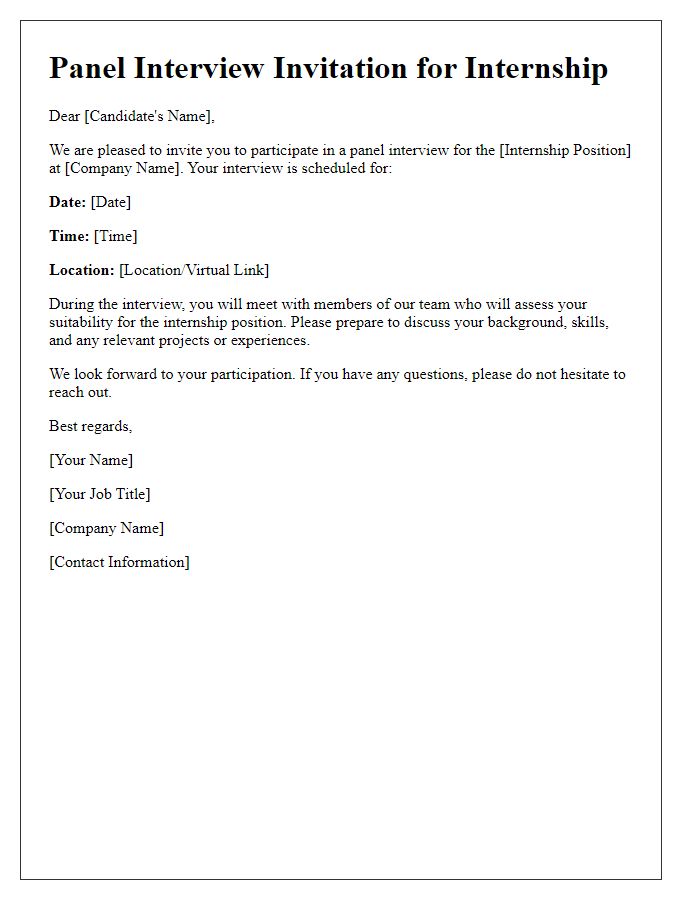 Letter template of panel interview invitation for internships