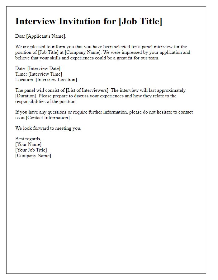 Letter template of panel interview invitation for job applicants