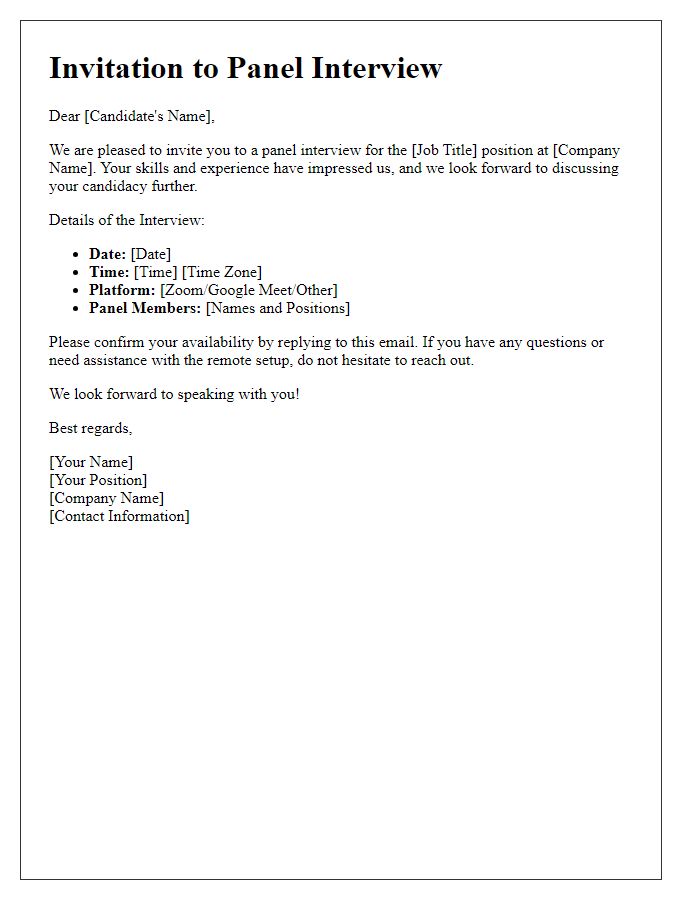 Letter template of panel interview invitation for remote positions