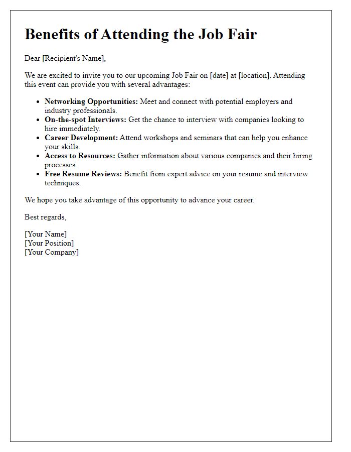 Letter template of benefits for attending the job fair