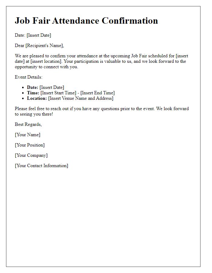 Letter template of confirmation for job fair attendance