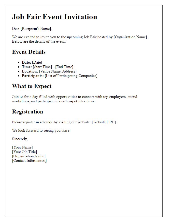 Letter template of details for the job fair event