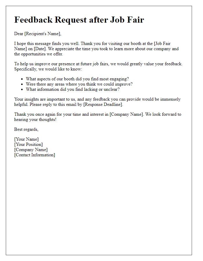 Letter template of feedback request post-job fair