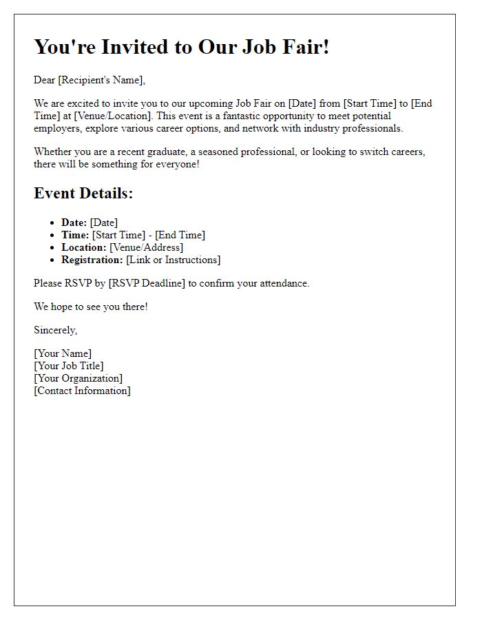 Letter template of invitation to attend the job fair