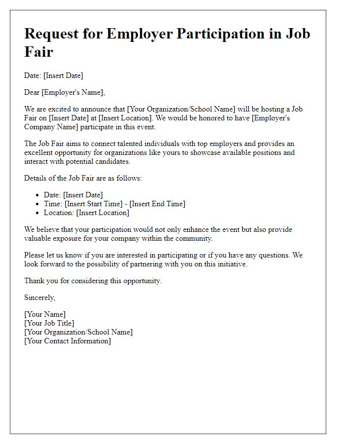 Letter template of request for employer participation in job fair