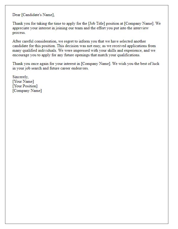 Letter template of closure for candidates not selected