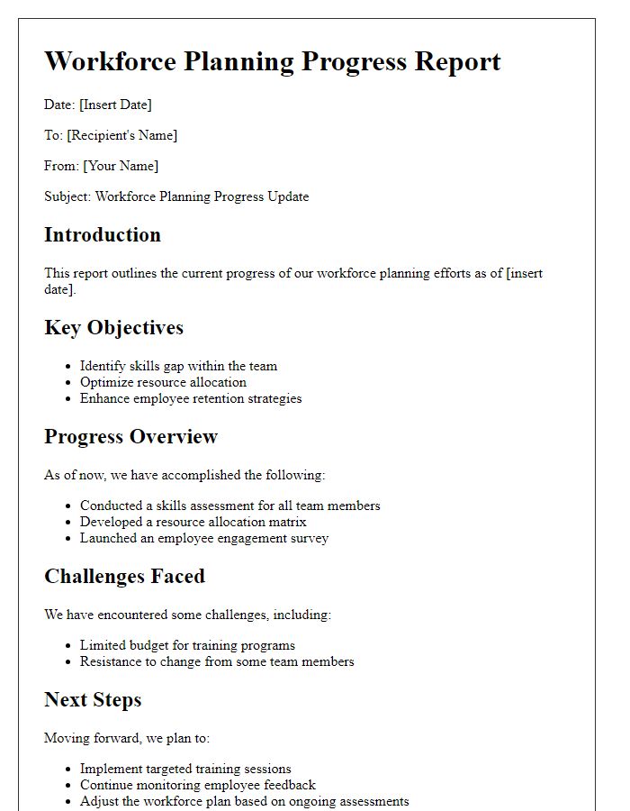 Letter template of workforce planning progress