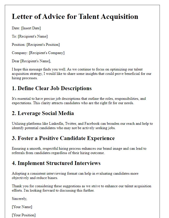 Letter template of advice for talent acquisition