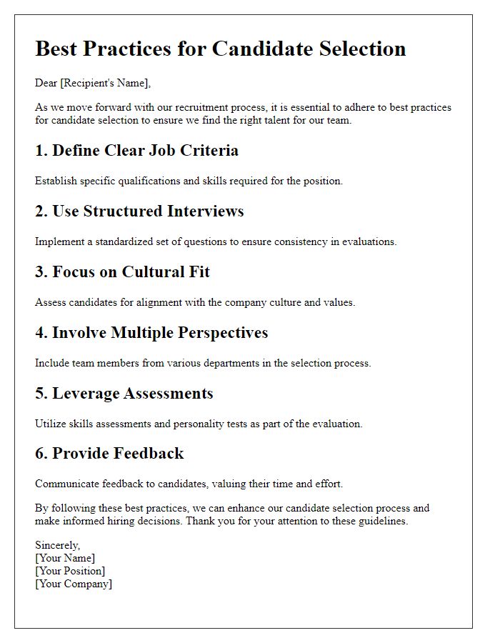 Letter template of best practices for candidate selection