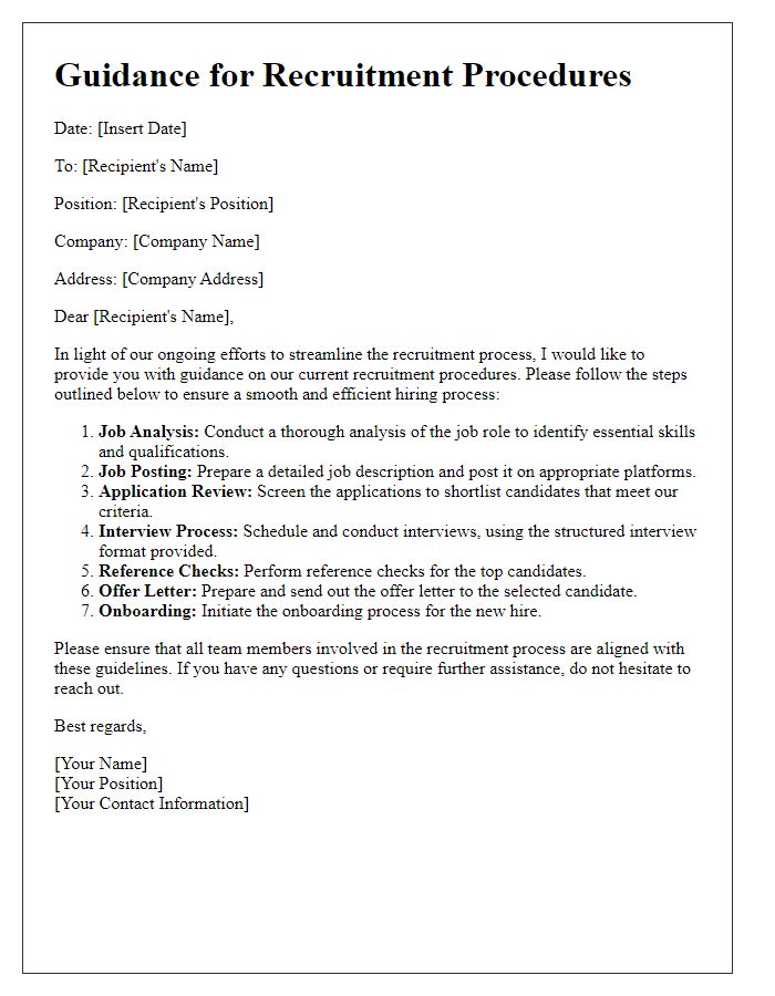 Letter template of guidance for recruitment procedures