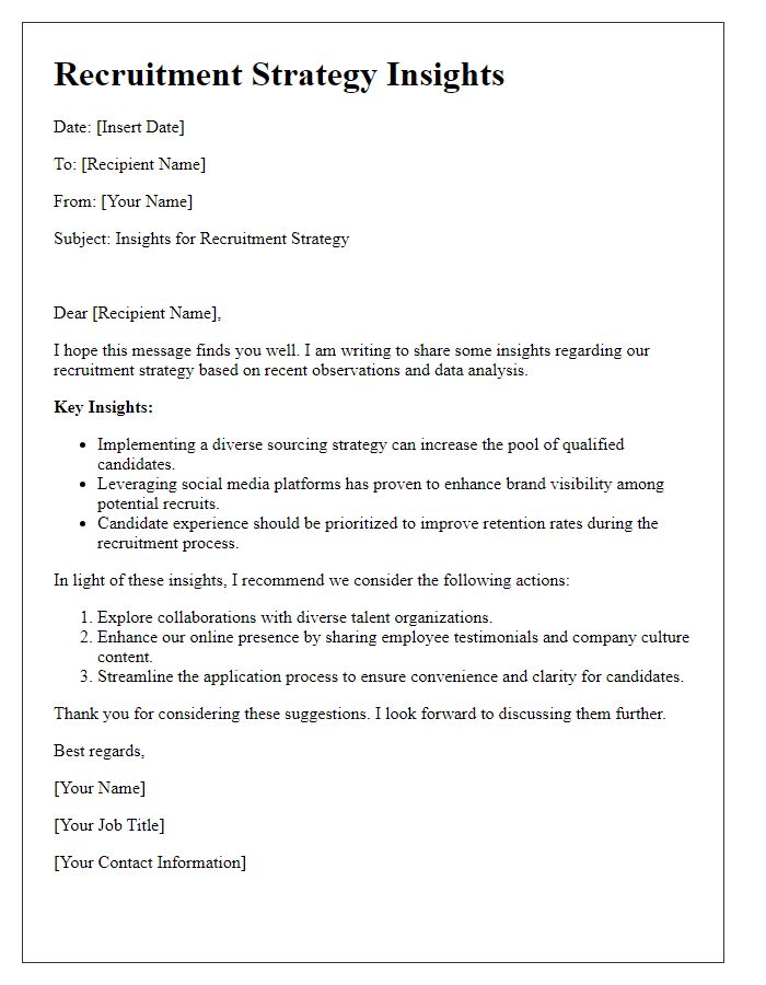 Letter template of insights for the recruitment strategy