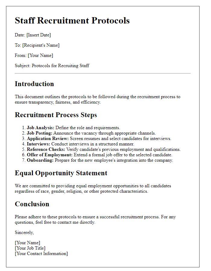 Letter template of protocols for recruiting staff