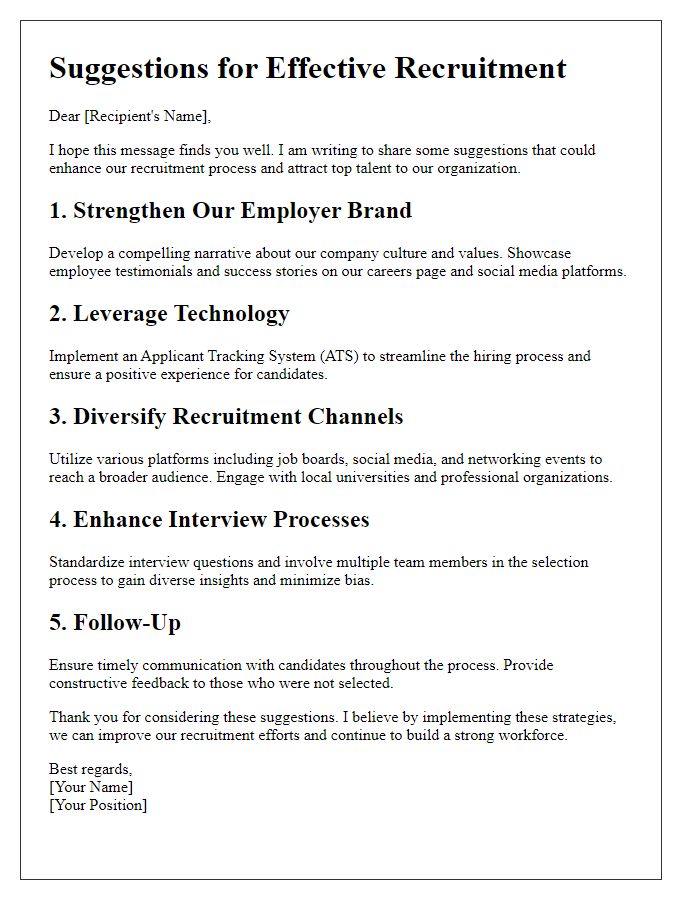 Letter template of suggestions for effective recruitment