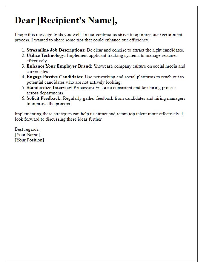 Letter template of tips for improving recruitment efficiency