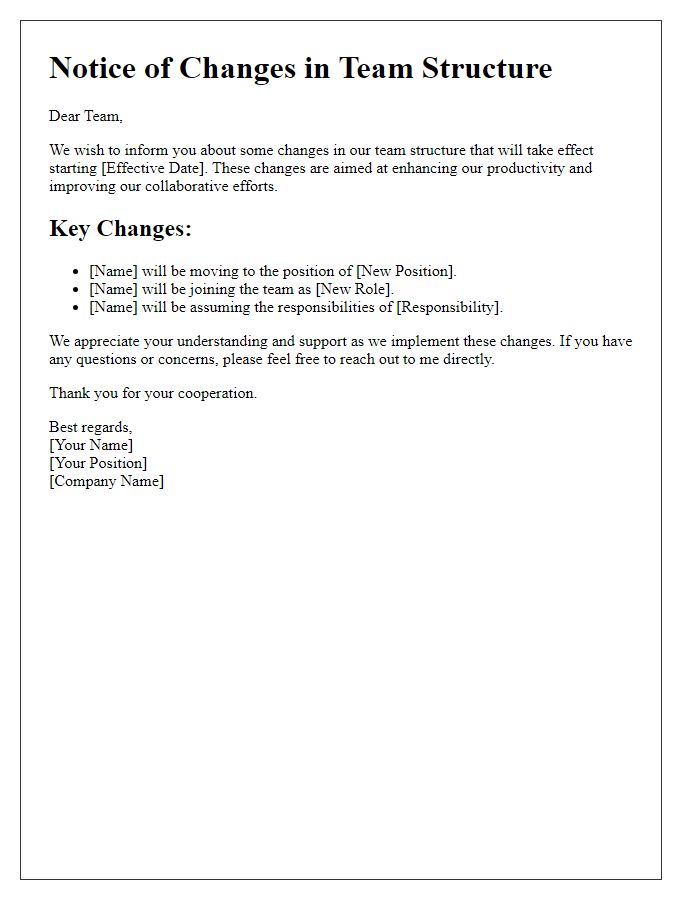 Letter template of changes in team structure