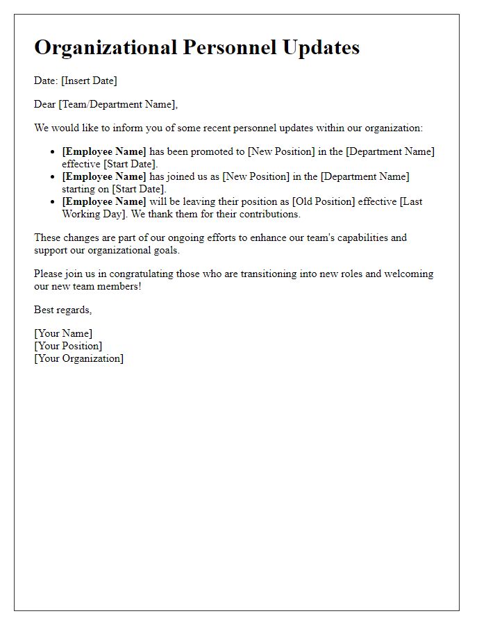 Letter template of organizational personnel updates