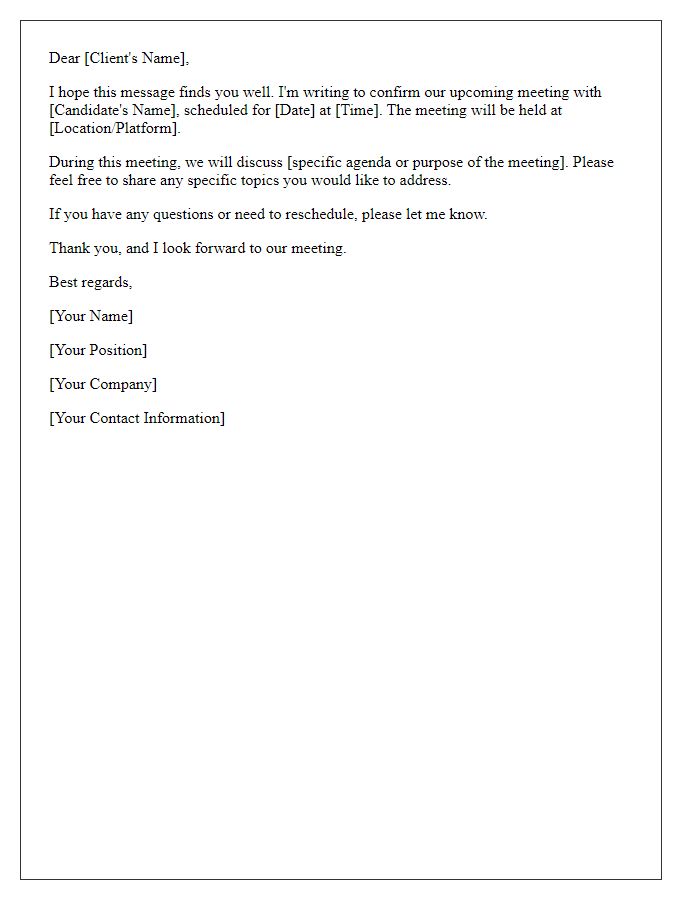 Letter template of Client-Candidate Meeting Arrangement