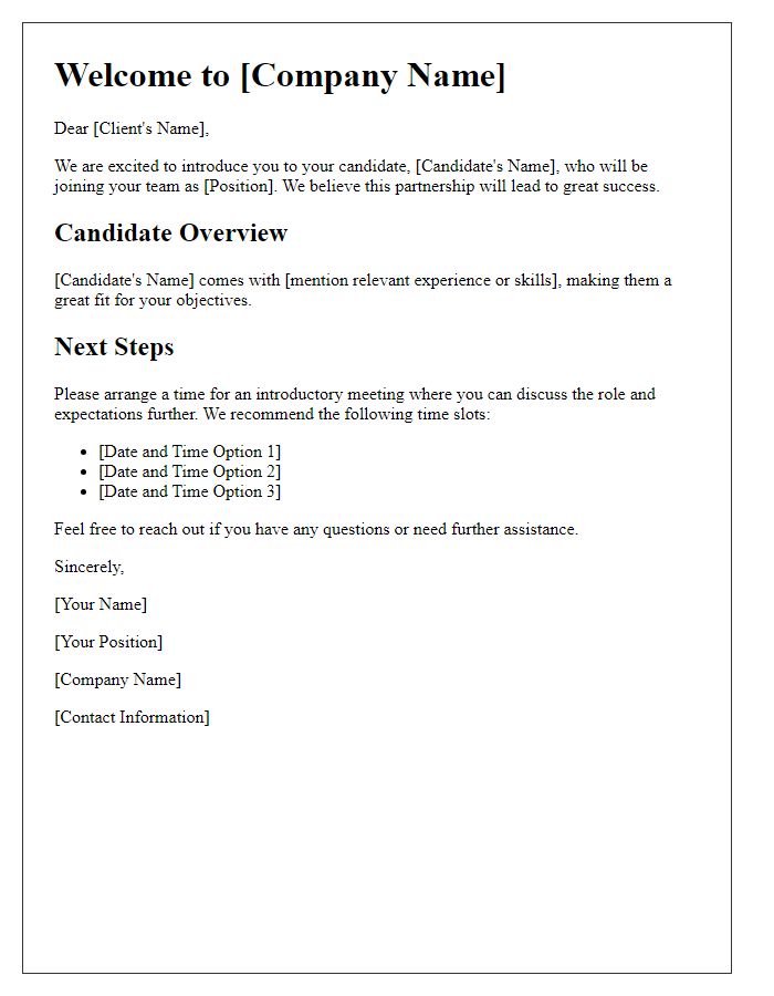 Letter template of Client-Candidate Onboarding Introduction