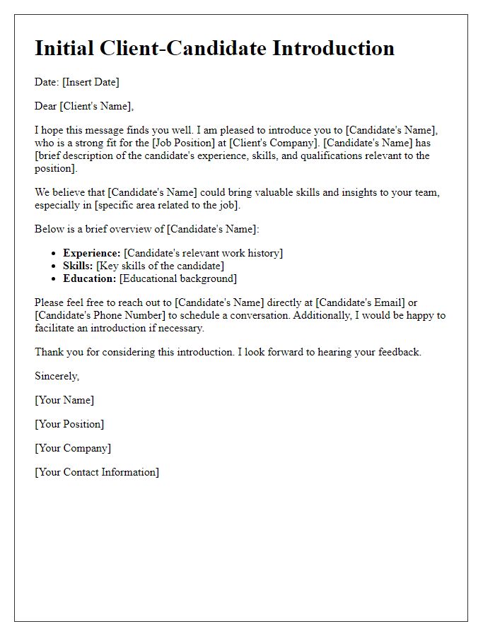 Letter template of Initial Client-Candidate Introduction