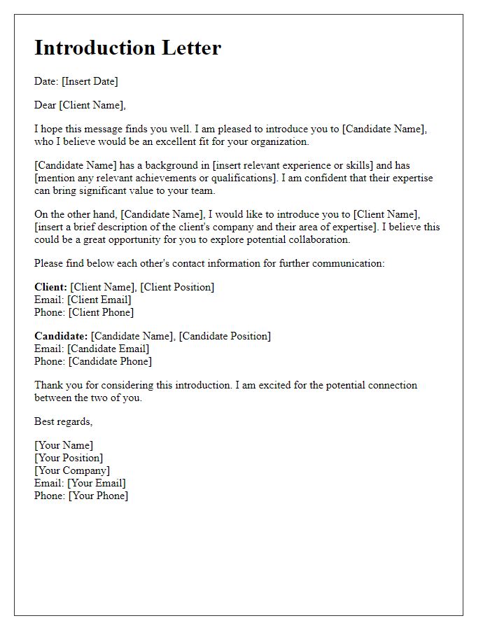 Letter template of Introduction for Client and Candidate Connection