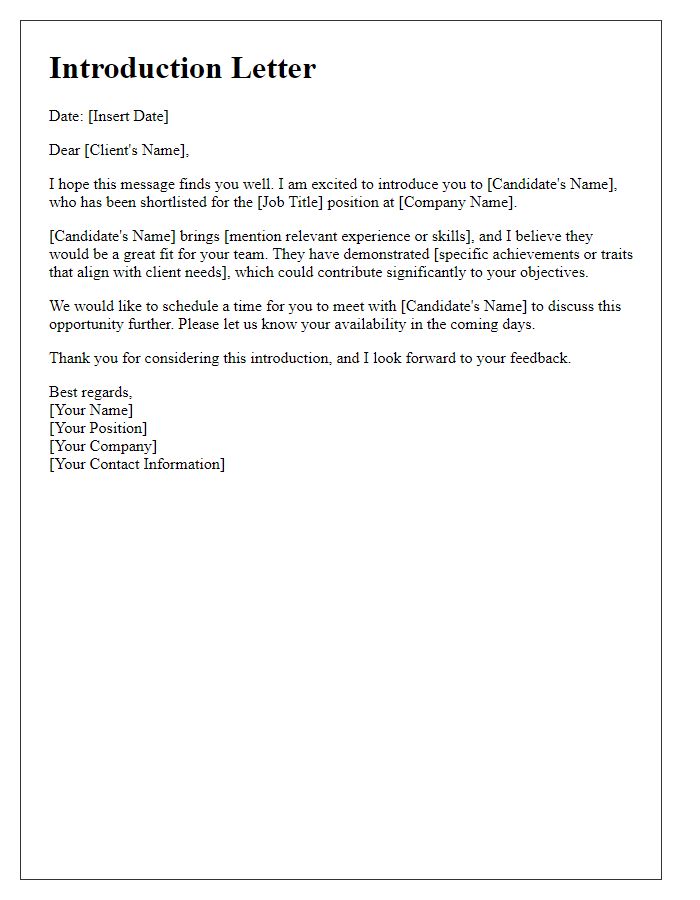 Letter template of Introduction for Client Interaction with Candidate