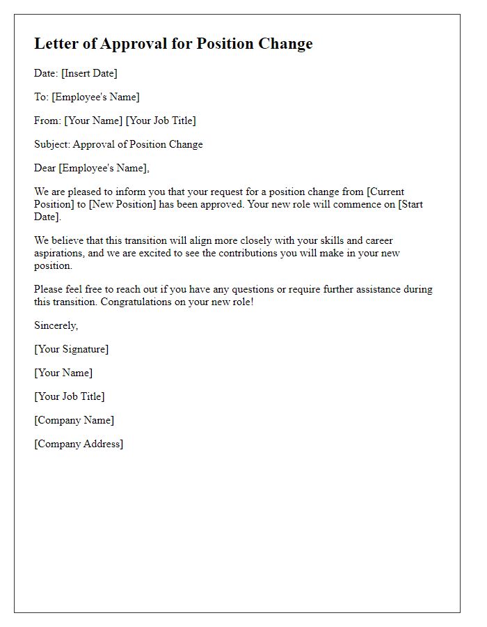 Letter template of approval for position change